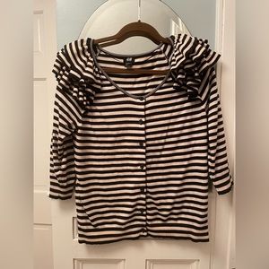 H&M Stripe Ruffle Cardigan L